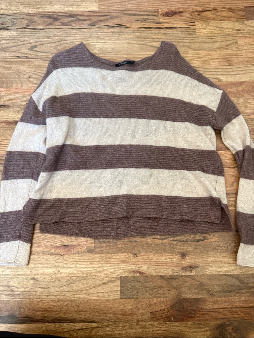 Striped Relaxed Knit Pullover in Brown and Cream